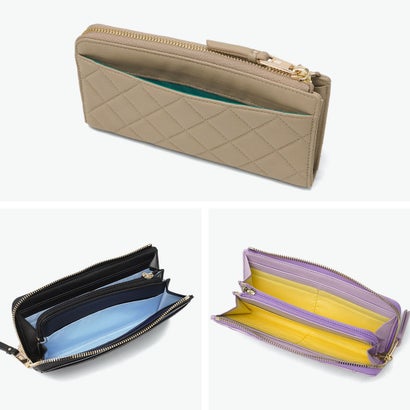 長財布 レディース 財布 羊革 ブランド 女性 おしゃれ キルティング ウォレット L字ファスナー 小銭入れ 札入れ カード 軽量 レザー 革 エミリー Lファスナー長財布 485130 （ブラック）｜詳細画像