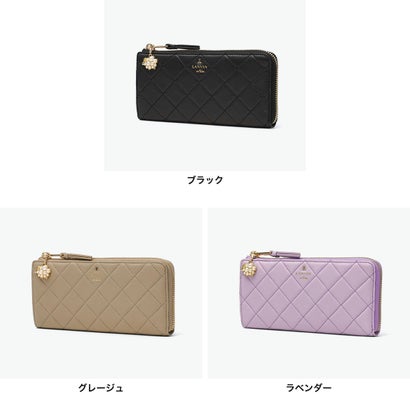 長財布 レディース 財布 羊革 ブランド 女性 おしゃれ キルティング ウォレット L字ファスナー 小銭入れ 札入れ カード 軽量 レザー 革 エミリー Lファスナー長財布 485130 （ブラック）｜詳細画像