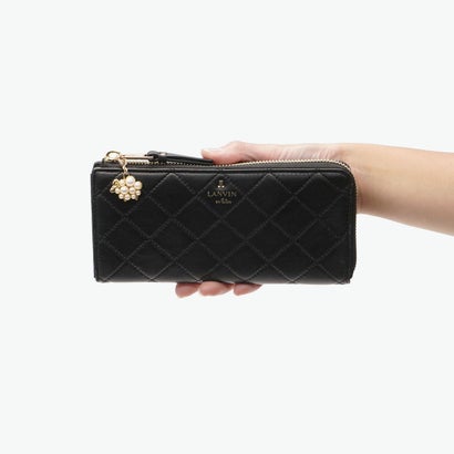 長財布 レディース 財布 羊革 ブランド 女性 おしゃれ キルティング ウォレット L字ファスナー 小銭入れ 札入れ カード 軽量 レザー 革 エミリー Lファスナー長財布 485130 （ブラック）｜詳細画像