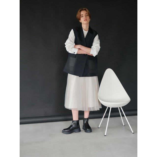 チュールコンビシャツワンピース （オフホワイト）