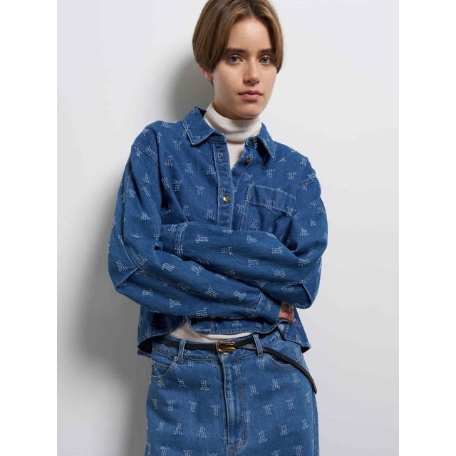 パンチングデニムクロップドシャツ （ブルー系）