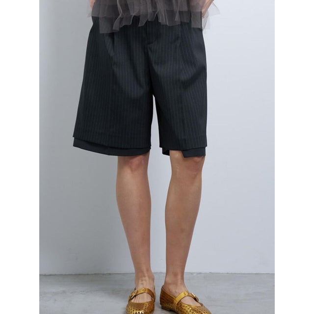 ウールポリエステルショートパンツ （ネイビー）