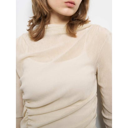 フロッキーチュールドレープカットソー （ベージュ）｜詳細画像