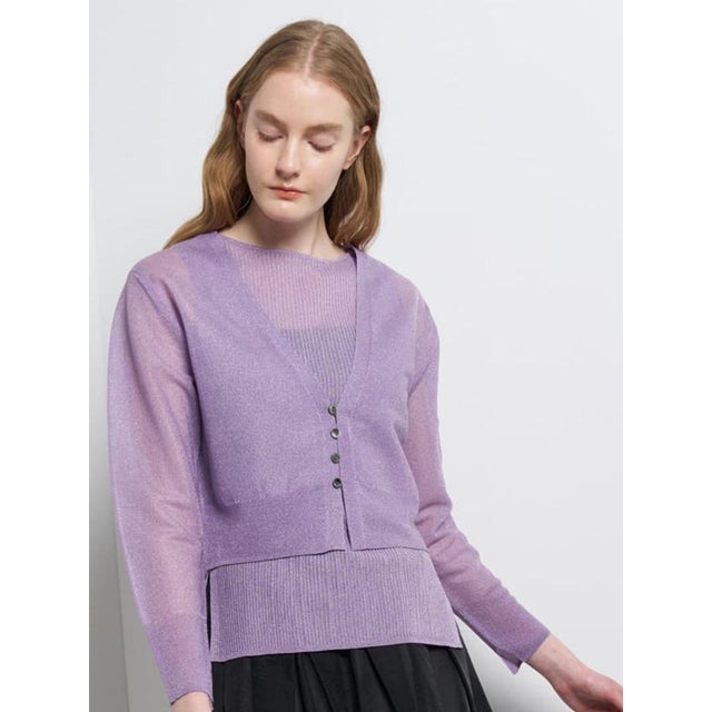 シアーVネックカーディガン （ライトパープル）