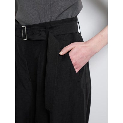 ベルト付きリネンワイドタックパンツ （イエロー）｜詳細画像