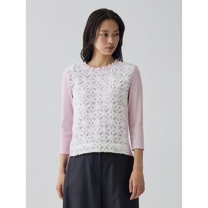 ランバン コレクション LANVIN COLLECTION 14ゲージレースデザインニット （ライトピンク）｜詳細画像