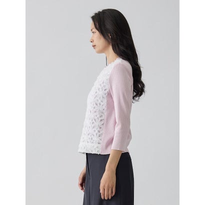 ランバン コレクション LANVIN COLLECTION 14ゲージレースデザインニット （ライトピンク）｜詳細画像