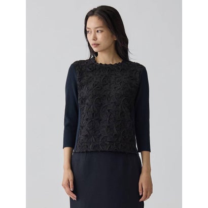 ランバン コレクション LANVIN COLLECTION 14ゲージレースデザインニット （ライトピンク）｜詳細画像