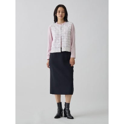 ランバン コレクション LANVIN COLLECTION 16ゲージレースデザインカーディガン （ライトピンク）｜詳細画像