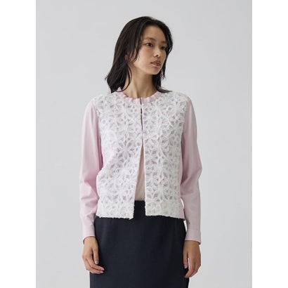 ランバン コレクション LANVIN COLLECTION 16ゲージレースデザインカーディガン （ライトピンク）｜詳細画像