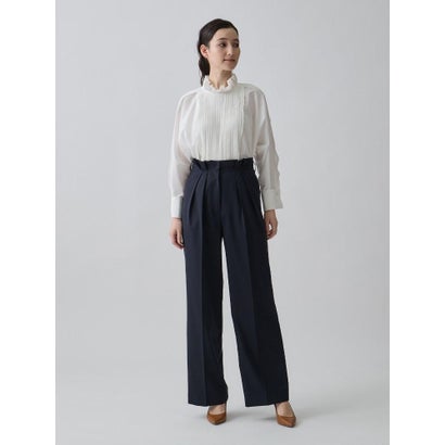 ランバン コレクション LANVIN COLLECTION ウエストメロー ストレートタックパンツ （ネイビー）｜詳細画像