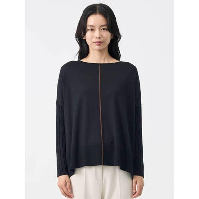 ランバン コレクション LANVIN COLLECTION シルク100% 袋インターシャライン プルオーバー （ブラック）｜詳細画像