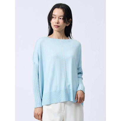 ランバン コレクション LANVIN COLLECTION シルク100% 袋インターシャライン プルオーバー （ブルー系）｜詳細画像