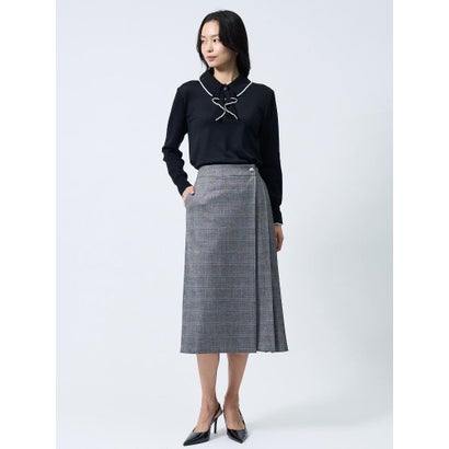 ランバン コレクション LANVIN COLLECTION INTESAグレンチェック アシンメトリー巻きスカート （レッド系その他）｜詳細画像