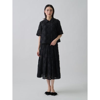 ランバン コレクション LANVIN COLLECTION ウォールカットジャカード・シャツカラーブラウス （ブラック）｜詳細画像