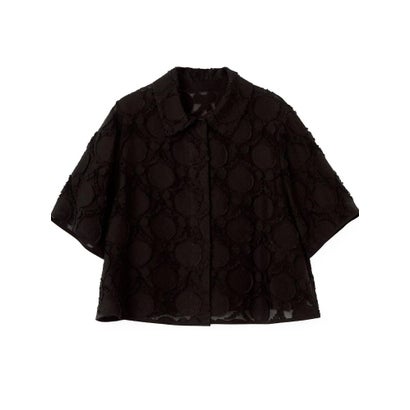 ランバン コレクション LANVIN COLLECTION ウォールカットジャカード・シャツカラーブラウス （ブラック）｜詳細画像