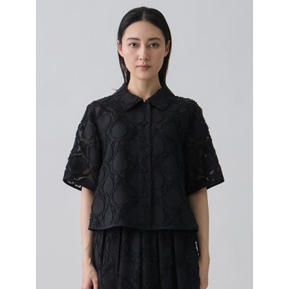 ランバン コレクション LANVIN COLLECTION ウォールカットジャカード・シャツカラーブラウス （ブラック）｜詳細画像