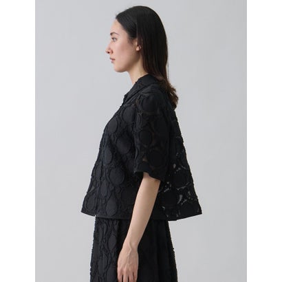 ランバン コレクション LANVIN COLLECTION ウォールカットジャカード・シャツカラーブラウス （ブラック）｜詳細画像