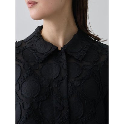 ランバン コレクション LANVIN COLLECTION ウォールカットジャカード・シャツカラーブラウス （ブラック）｜詳細画像