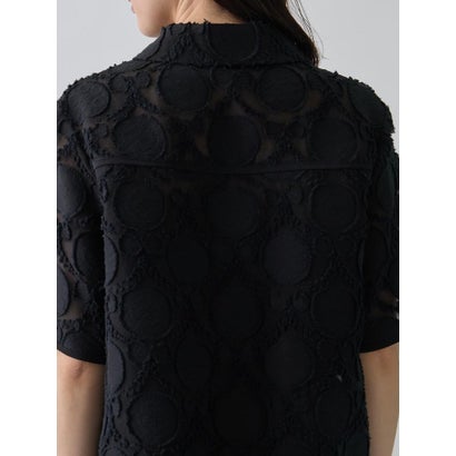 ランバン コレクション LANVIN COLLECTION ウォールカットジャカード・シャツカラーブラウス （ブラック）｜詳細画像