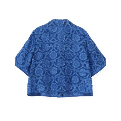 ランバン コレクション LANVIN COLLECTION ウォールカットジャカード・シャツカラーブラウス （ブルー）｜詳細画像