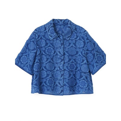 ランバン コレクション LANVIN COLLECTION ウォールカットジャカード・シャツカラーブラウス （ブルー）｜詳細画像