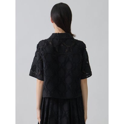 ランバン コレクション LANVIN COLLECTION ウォールカットジャカード・シャツカラーブラウス （ブルー）｜詳細画像