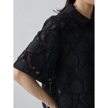 ランバン コレクション LANVIN COLLECTION ウォールカットジャカード・シャツカラーブラウス （ブルー）｜詳細画像
