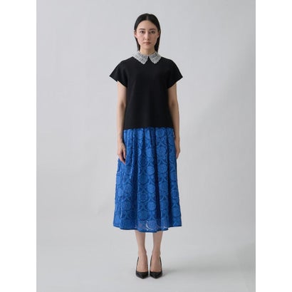 ランバン コレクション LANVIN COLLECTION ウォールカットジャカード・ボックスタックスカート （ブラック）｜詳細画像