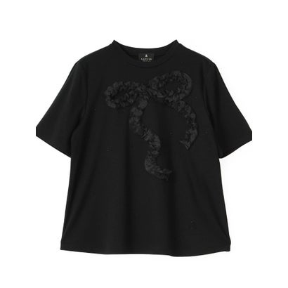 ランバン コレクション LANVIN COLLECTION 桐生オーガンジーリボン刺繍×ホットフィット・新定番カットソー （ブラック）｜詳細画像