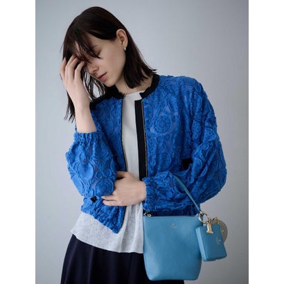 ランバン コレクション LANVIN COLLECTION ウォールカットジャカード・ラグランブルゾン （ブラック）｜詳細画像