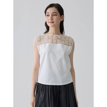 ランバン コレクション LANVIN COLLECTION チュールコンビ ローズ刺繍カットソー （ピンク）｜詳細画像
