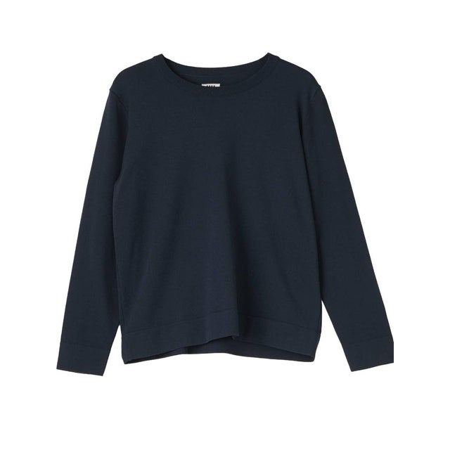 ロゴジャカードクロップドニットトップス （ネイビー）