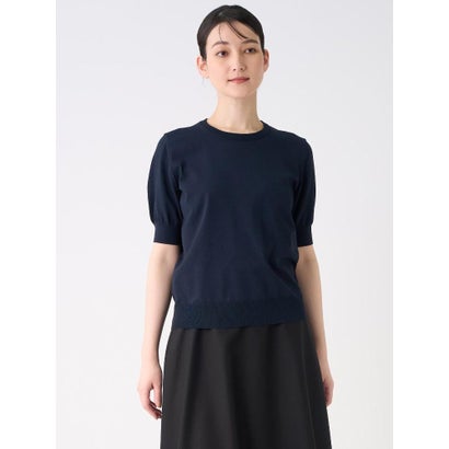 ロゴジャカード半袖ニットトップス （ネイビー）｜詳細画像