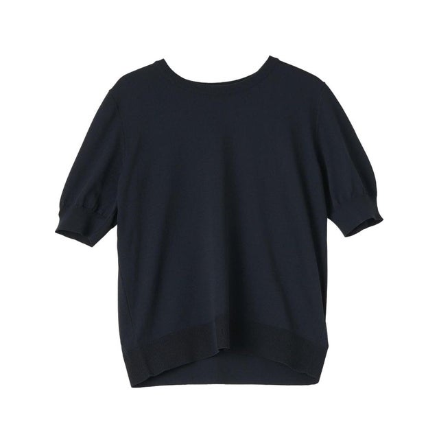 ロゴジャカード半袖ニットトップス （ネイビー）