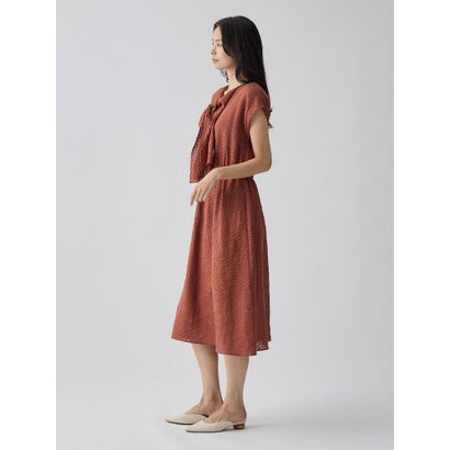ランバン コレクション LANVIN COLLECTION パンチングリネン ボウタイドレス （ベージュ）｜詳細画像