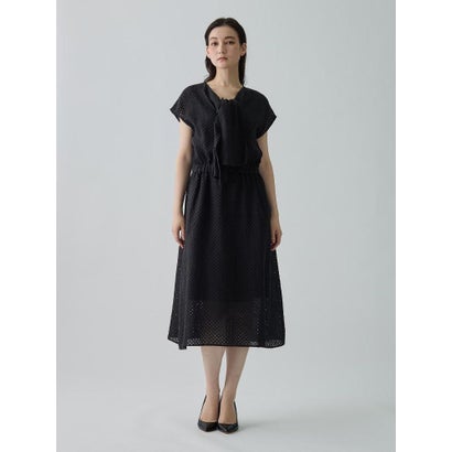 ランバン コレクション LANVIN COLLECTION パンチングリネン ボウタイドレス （ブラック）｜詳細画像