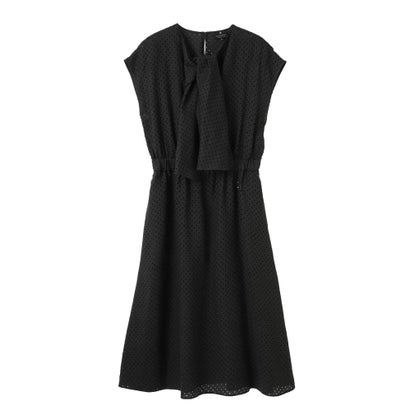 ランバン コレクション LANVIN COLLECTION パンチングリネン ボウタイドレス （ブラック）｜詳細画像
