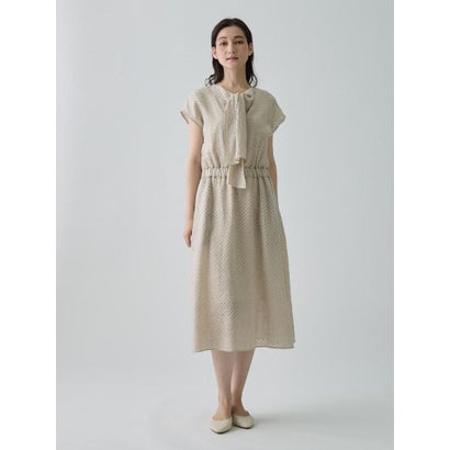 ランバン コレクション LANVIN COLLECTION パンチングリネン ボウタイドレス （ブラック）｜詳細画像