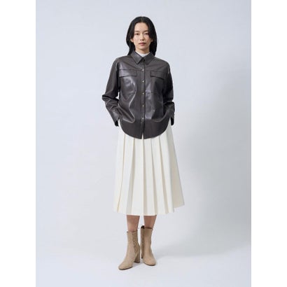 レザーライク 薄手フェイクレザーシャツ （キャメル）｜詳細画像