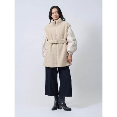 ランバン コレクション LANVIN COLLECTION フェイクムートン×ライトタフタ コンビネーションダウンコート （ベージュ）｜詳細画像
