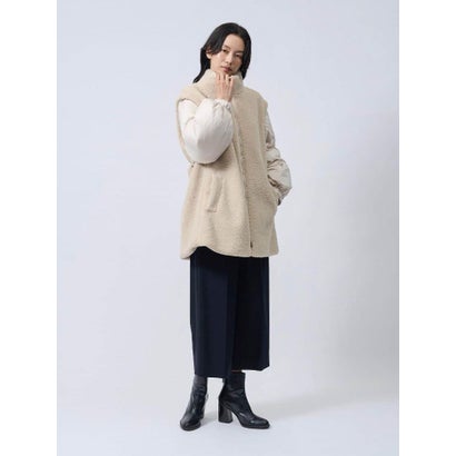 ランバン コレクション LANVIN COLLECTION フェイクムートン×ライトタフタ コンビネーションダウンコート （ベージュ）｜詳細画像