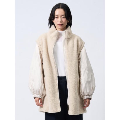 ランバン コレクション LANVIN COLLECTION フェイクムートン×ライトタフタ コンビネーションダウンコート （ベージュ）｜詳細画像