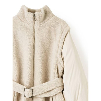 ランバン コレクション LANVIN COLLECTION フェイクムートン×ライトタフタ コンビネーションダウンコート （ベージュ）｜詳細画像