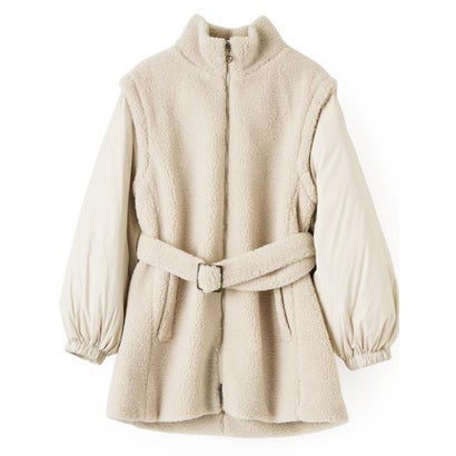 ランバン コレクション LANVIN COLLECTION フェイクムートン×ライトタフタ コンビネーションダウンコート （ベージュ）｜詳細画像