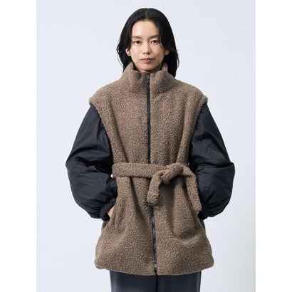ランバン コレクション LANVIN COLLECTION フェイクムートン×ライトタフタ コンビネーションダウンコート （ベージュ）｜詳細画像