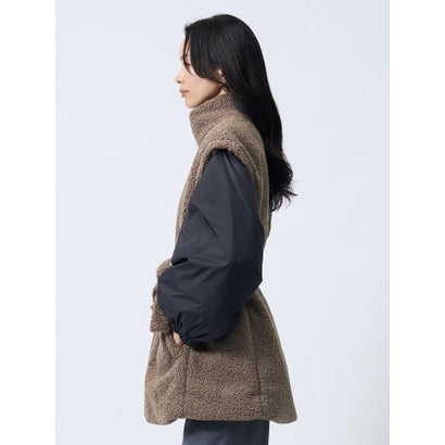 ランバン コレクション LANVIN COLLECTION フェイクムートン×ライトタフタ コンビネーションダウンコート （ベージュ）｜詳細画像
