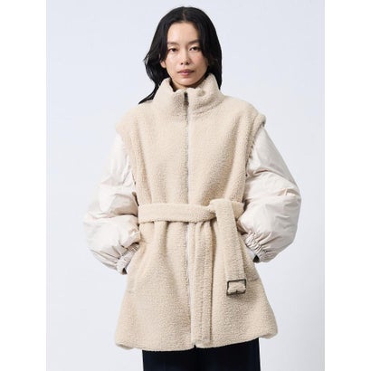 ランバン コレクション LANVIN COLLECTION フェイクムートン×ライトタフタ コンビネーションダウンコート （ベージュ）｜詳細画像