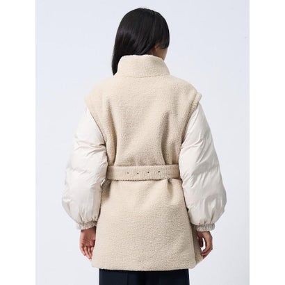 ランバン コレクション LANVIN COLLECTION フェイクムートン×ライトタフタ コンビネーションダウンコート （ベージュ）｜詳細画像