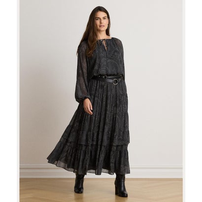 ペイズリー クリンクル ジョーゼット ティアード ドレス （020グレー）｜詳細画像